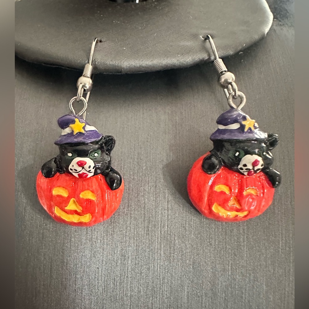Black Cat Pumpkin Earrings